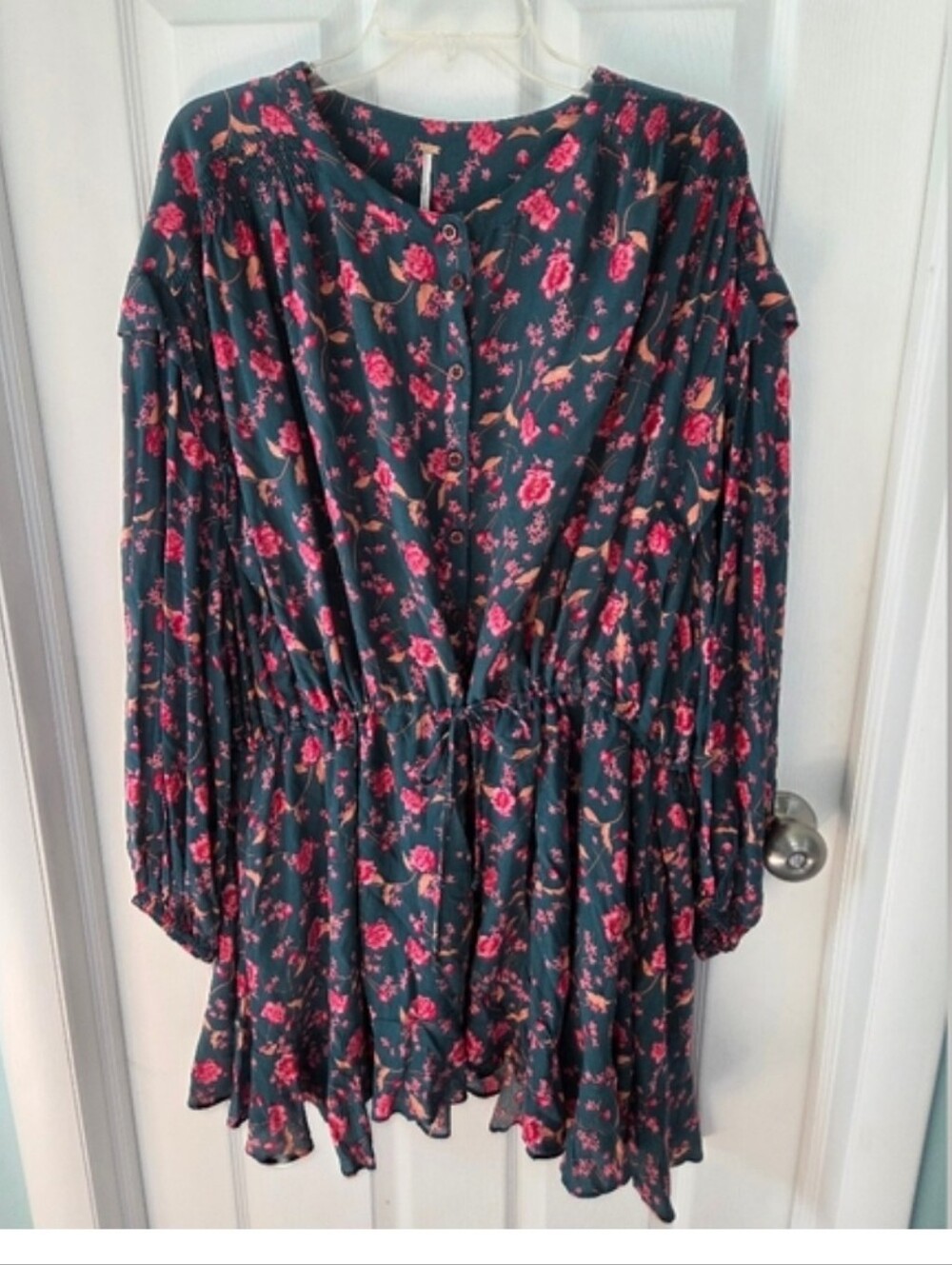 Free People Dark Floral Fields Ruffle Mini Dress Boho Peasant NWT L
